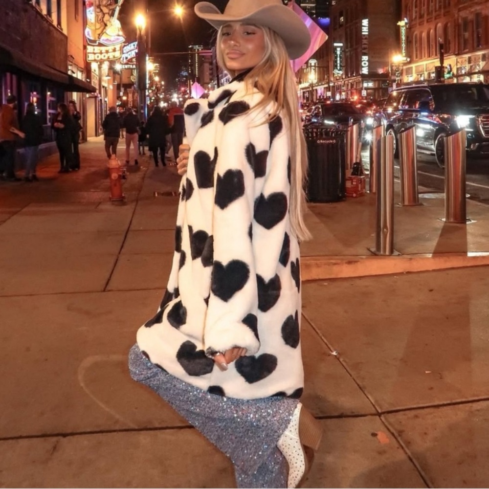 Black Hearts Pari Faux Fur Lux Driving Midi Coat, Fluffy Jacket - Picture 6 of 16